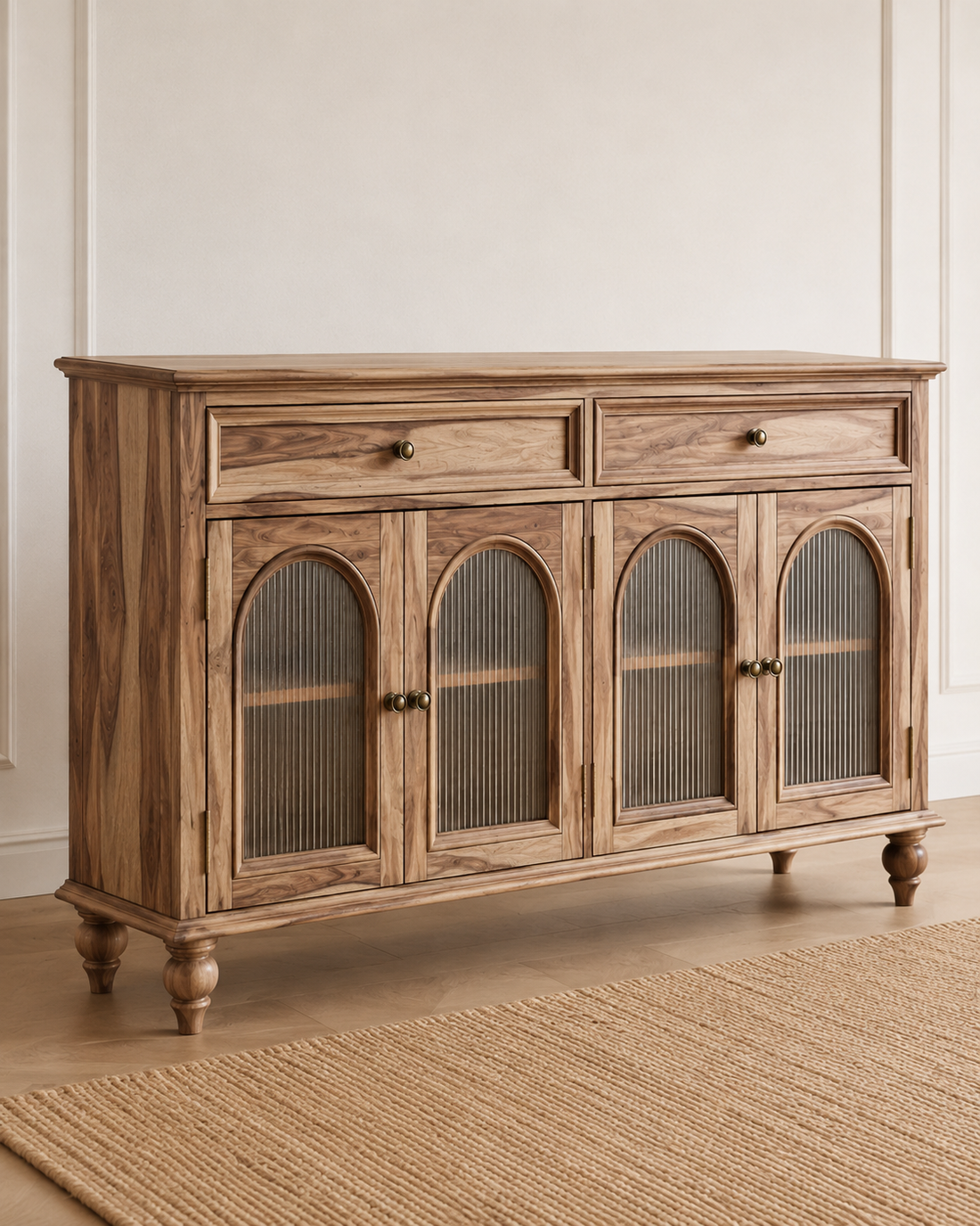 Arched Glass Solid Wood Sideboard