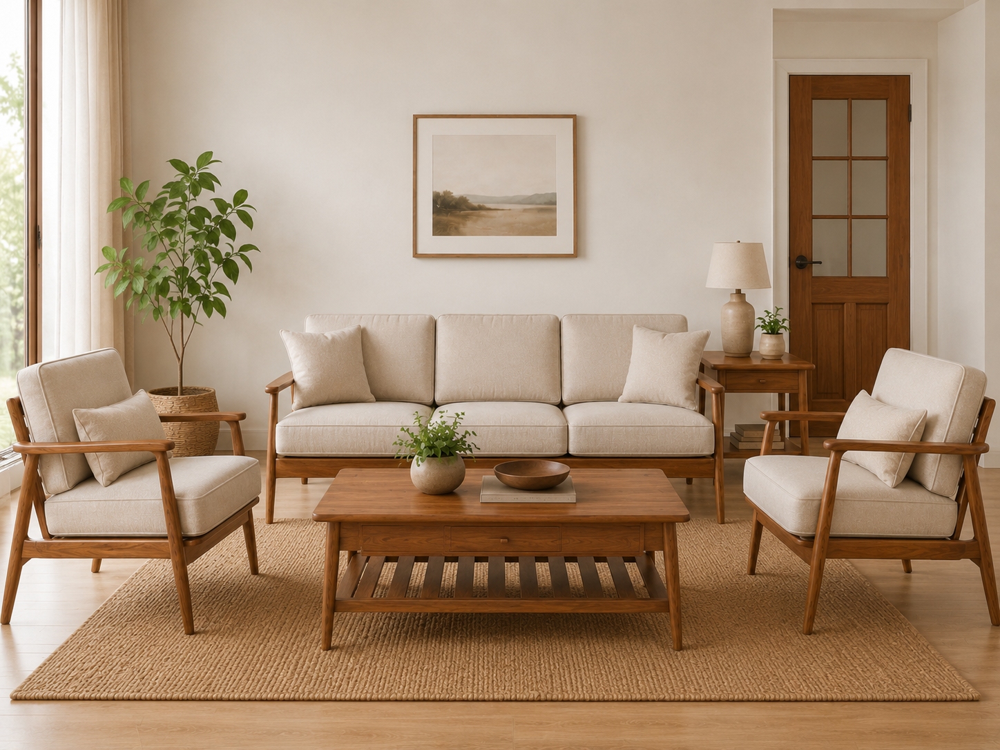 Modern Wooden Living Room Sofa Set (3+1+1)