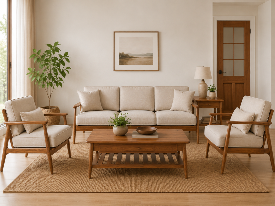 Modern Wooden Living Room Sofa Set (3+1+1)