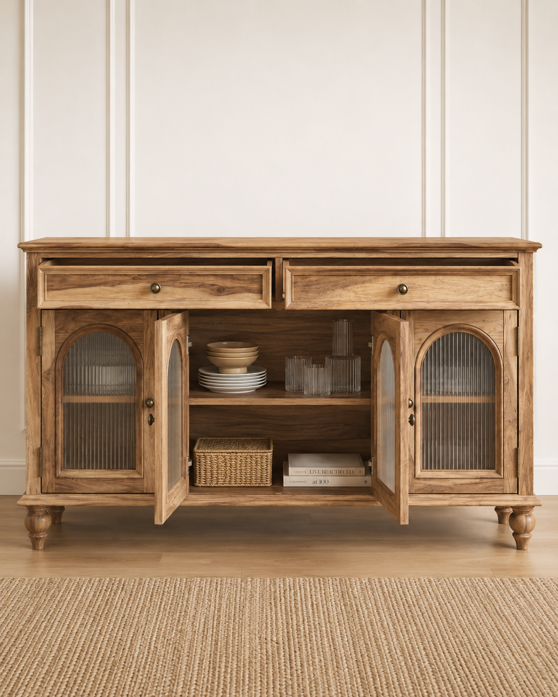 Arched Glass Solid Wood Sideboard