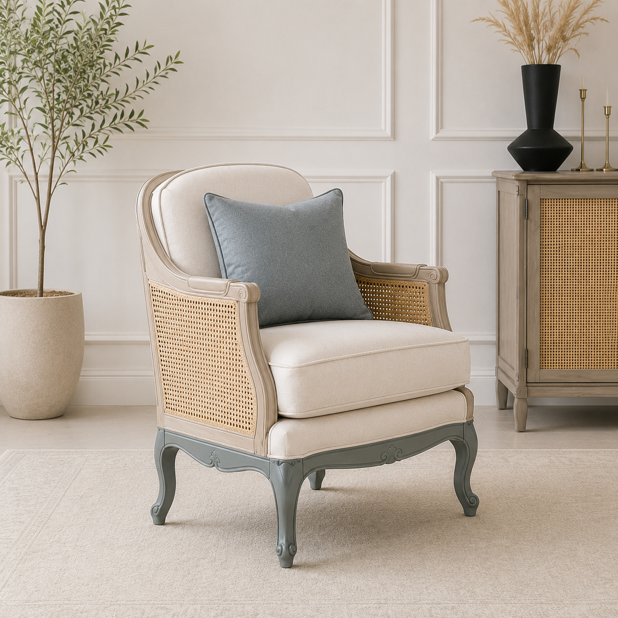 Luxury French Cane Wooden Living Room Sofa Set (3+1+1)