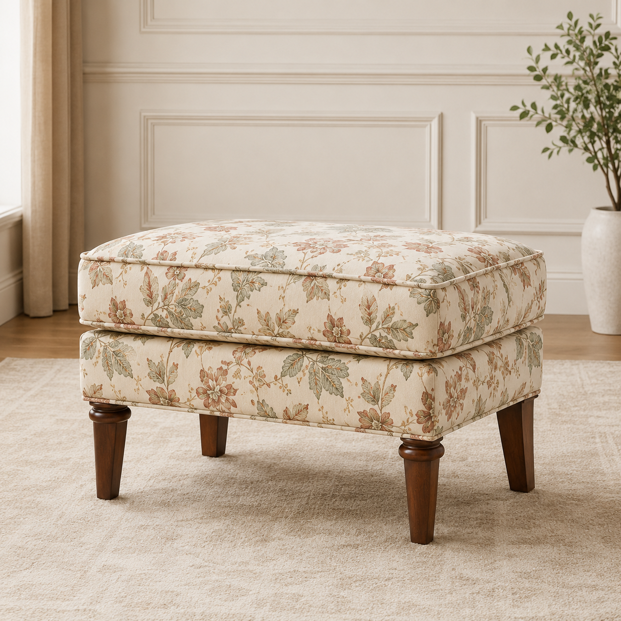Classic Floral Wingback Lounge Chair with Ottoman