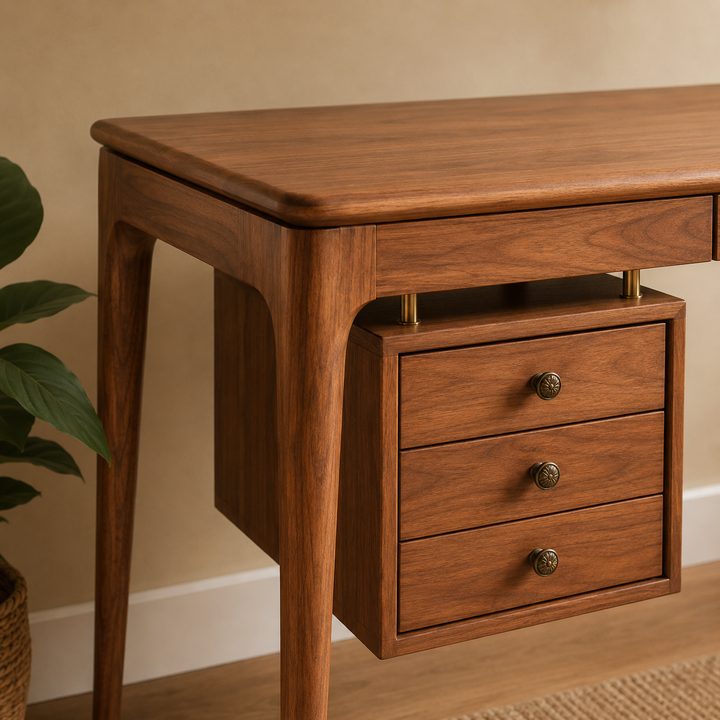 Scandinavian Executive Desk with Floating Drawer Cabinet