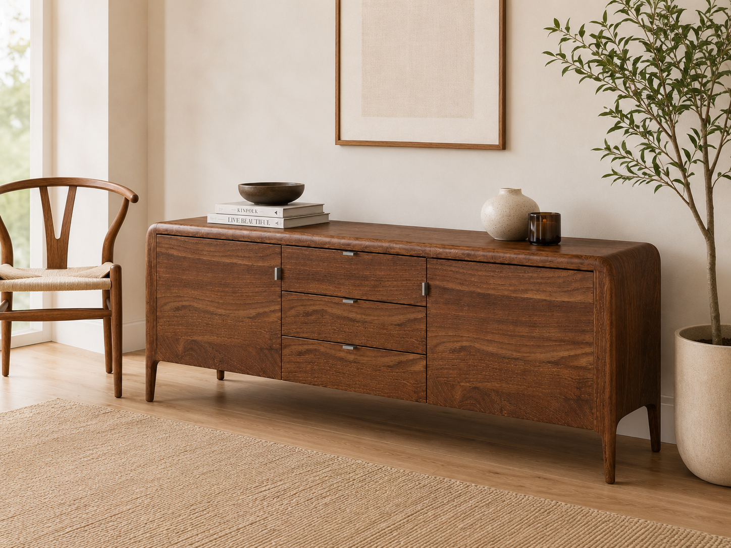 Nordic Curve Solid Wood Sideboard