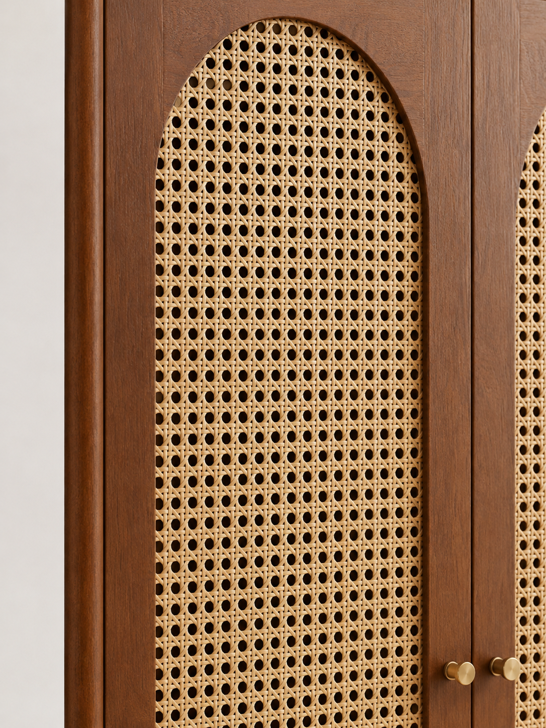Solid Wood Cane Arch Wardrobe with Drawers