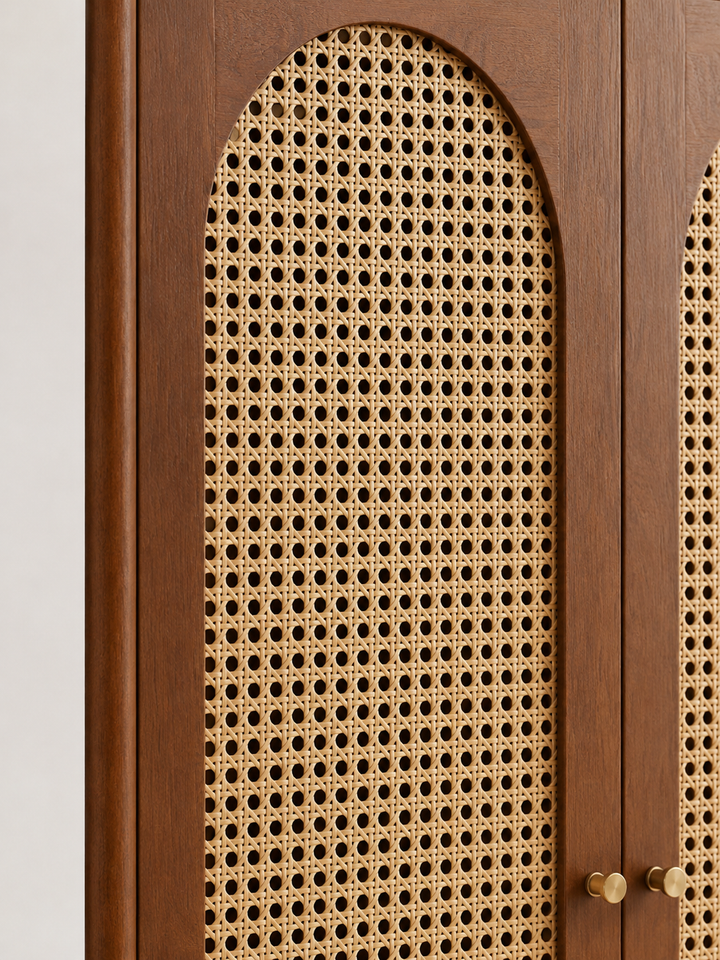 Solid Wood Cane Arch Wardrobe with Drawers