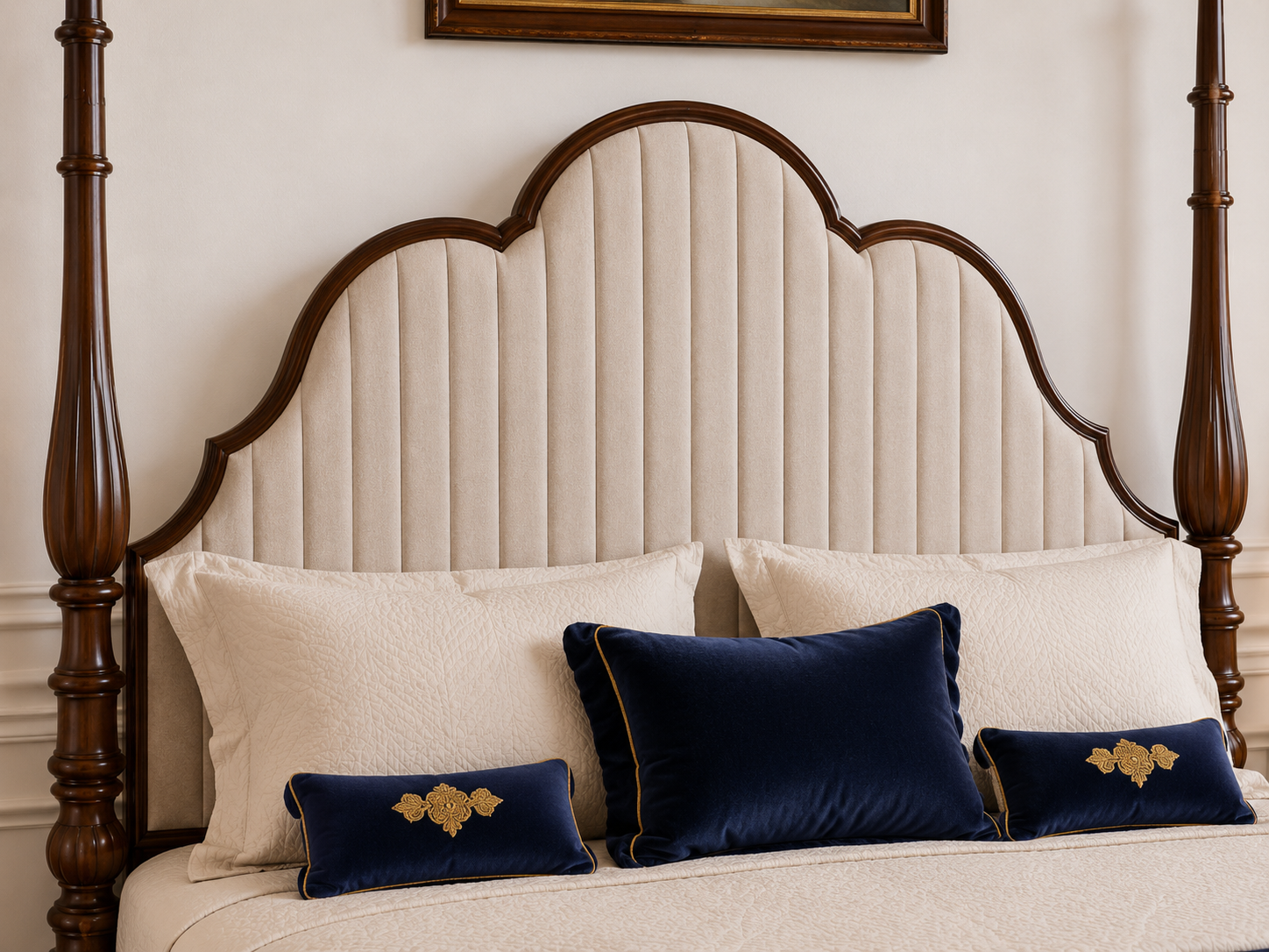 Regal Scalloped Upholstered Poster Bed