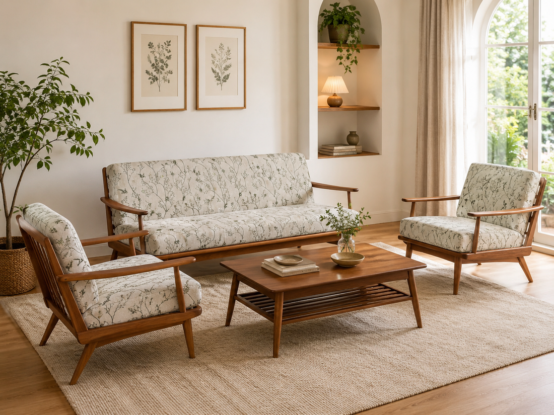 Scandinavian Wooden Living Room Sofa Set (3+1+1)
