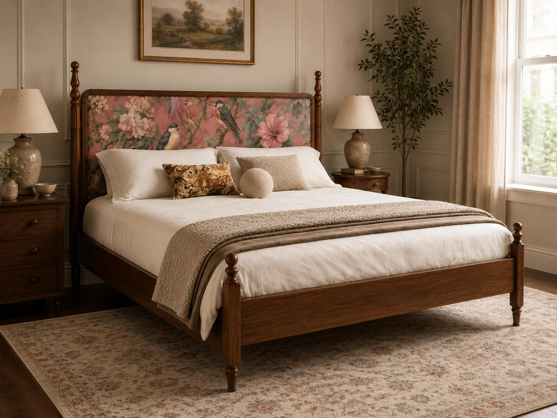 Heritage Upholstered Solid Wood Bed