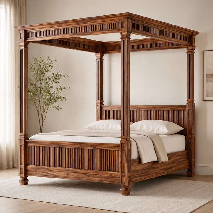 Modern Slatted Canopy Bed