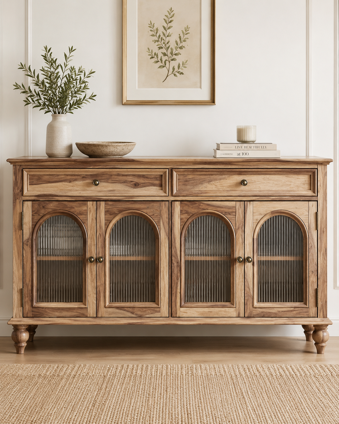 Arched Glass Solid Wood Sideboard