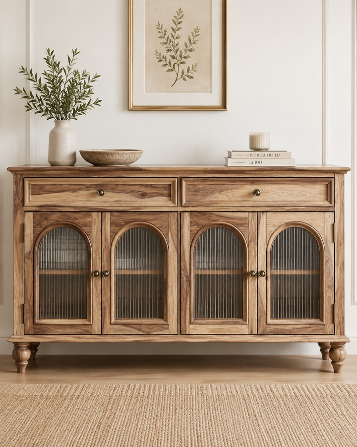 Arched Glass Solid Wood Sideboard
