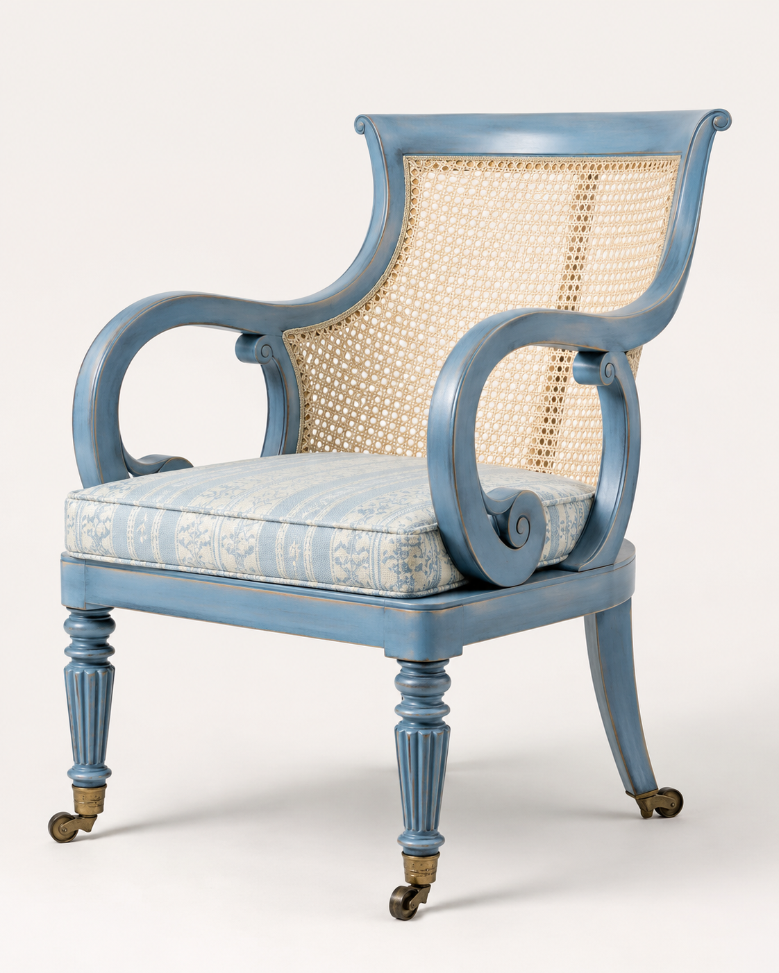 Classic Cane Back Lounge Chair with Scroll Arms