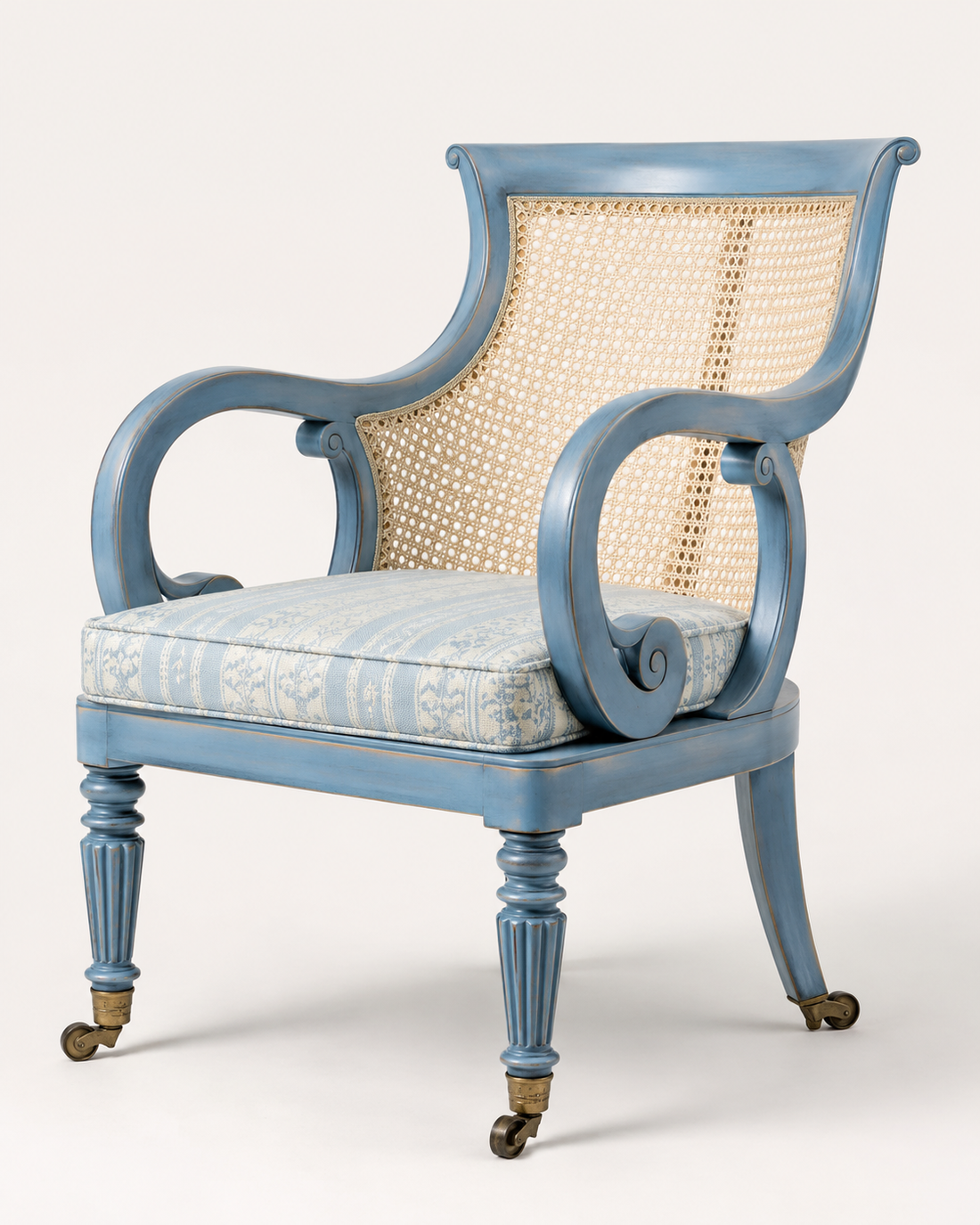 Classic Cane Back Lounge Chair with Scroll Arms