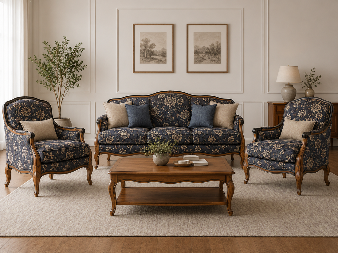 Classic Luxury Wooden Living Room Sofa Set (3+1+1)