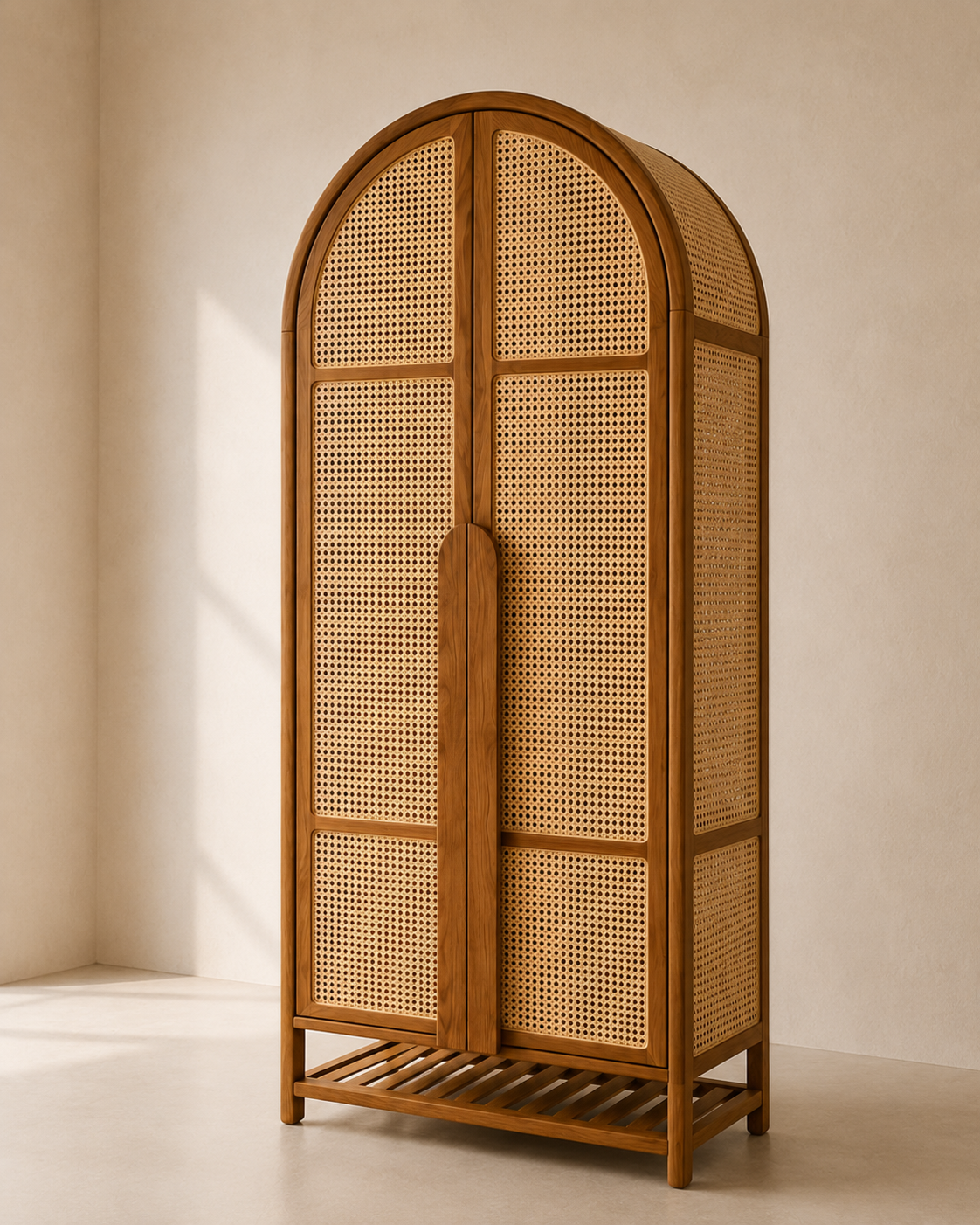 Arched Cane Wooden Wardrobe
