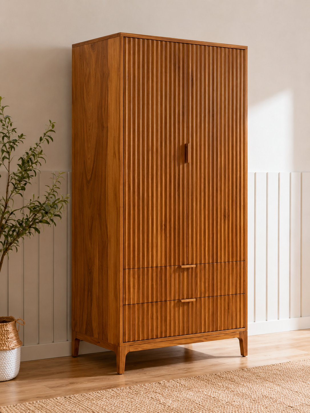 Modern Fluted Wooden Wardrobe