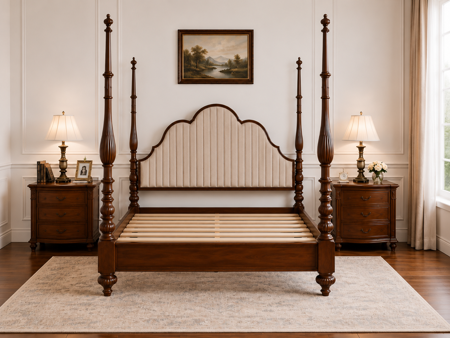 Regal Scalloped Upholstered Poster Bed