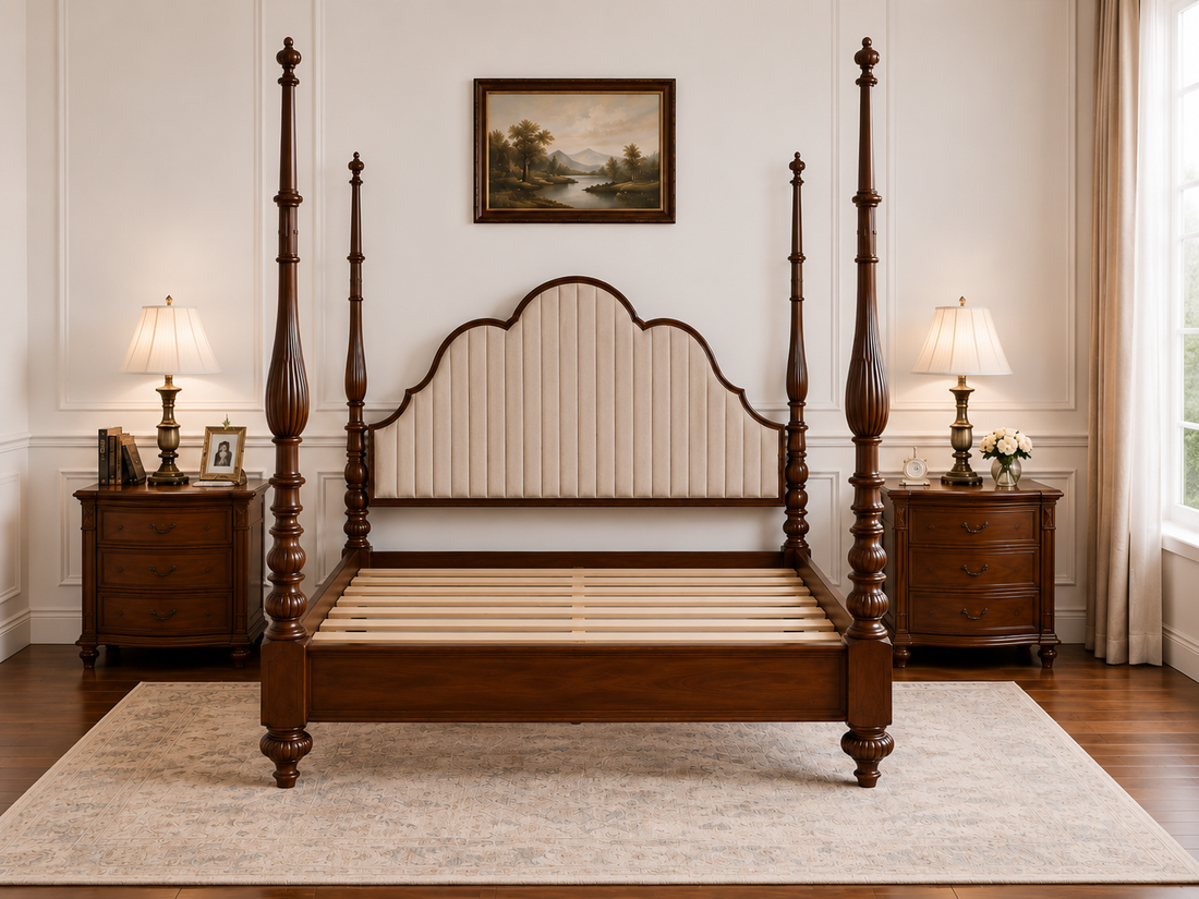 Regal Scalloped Upholstered Poster Bed