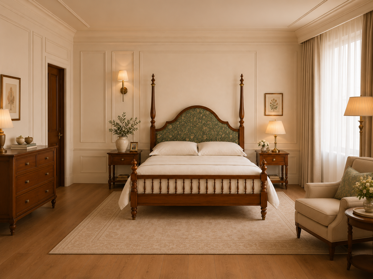Classic Solid Wood Upholstered Panel Bed