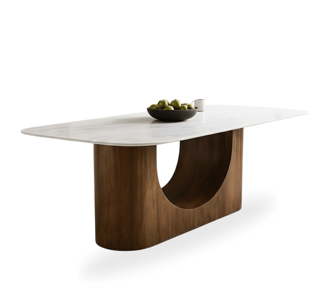 Bruno Marble-Top Wooden Dining Table Set