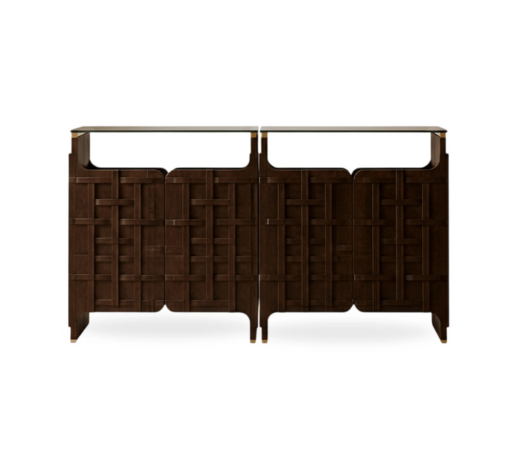 Wooden Glass-Top Console Table