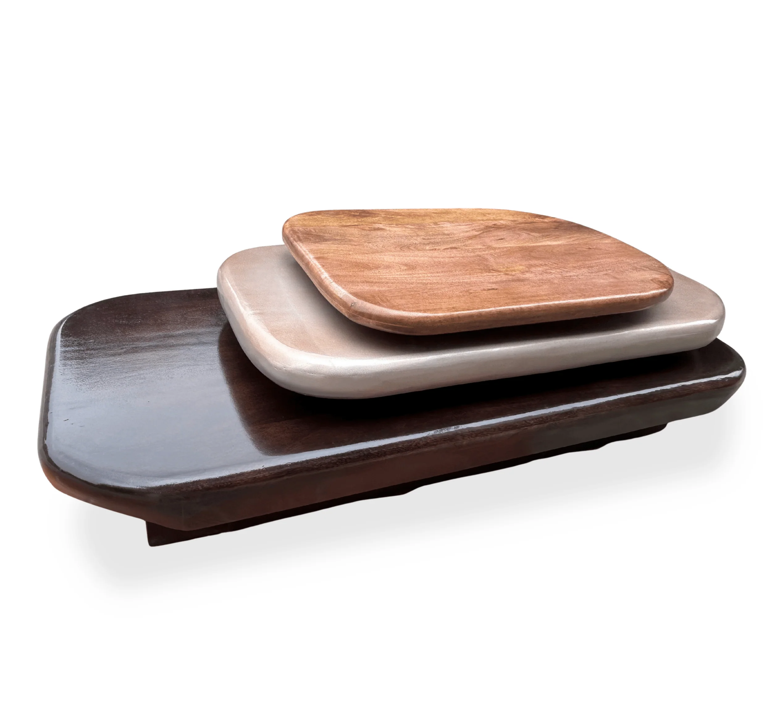 Pebble Rotating 3-Tier Solid Wood Coffee Table