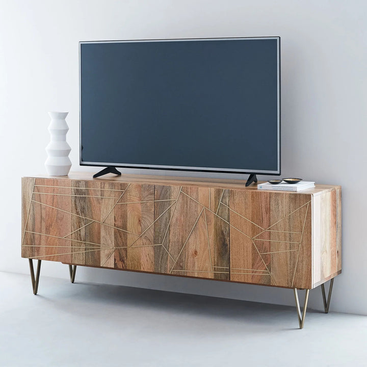 Ambrose Brass Geo Inlay Media Console