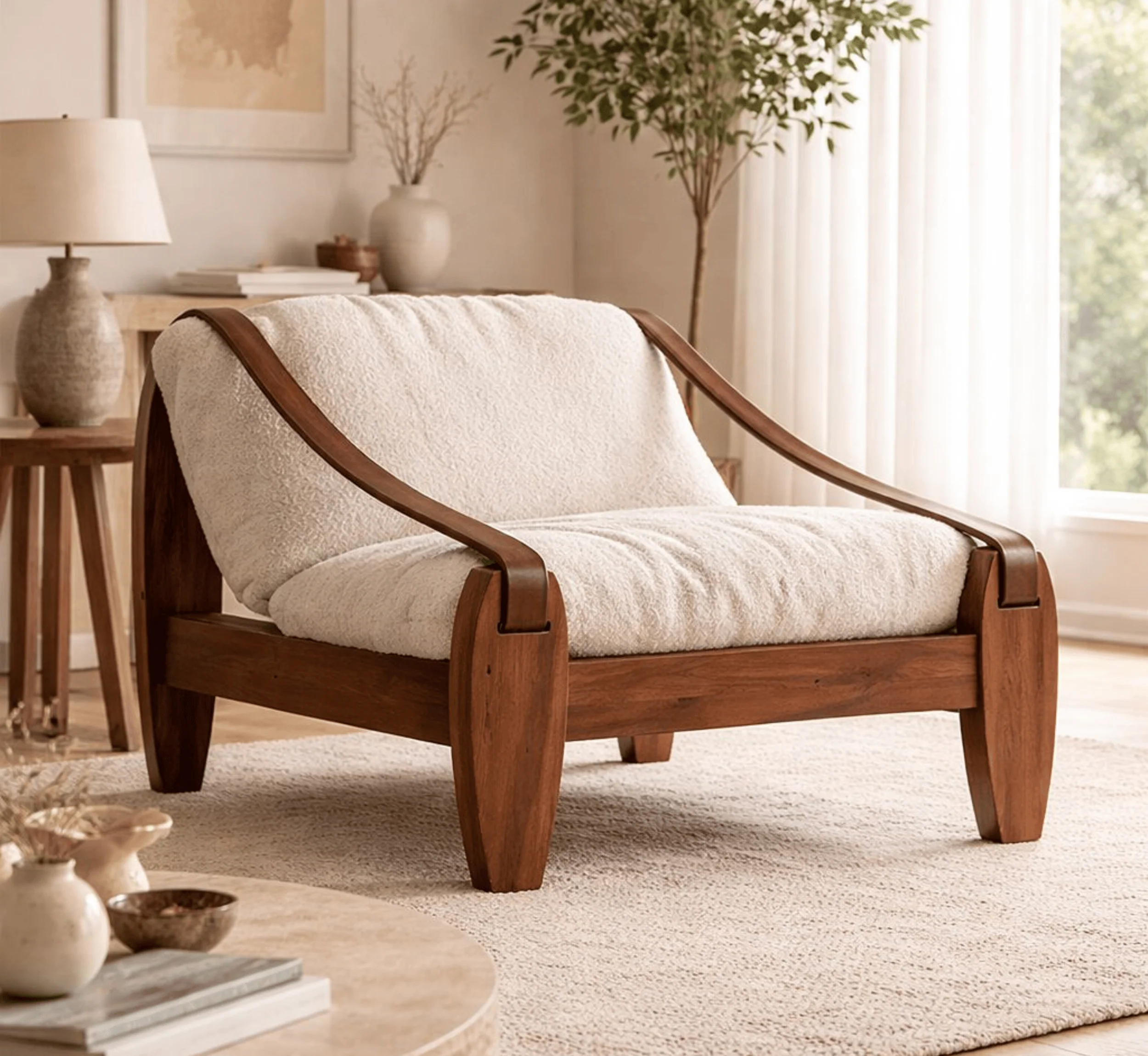 Prive Wooden Plush Armchair