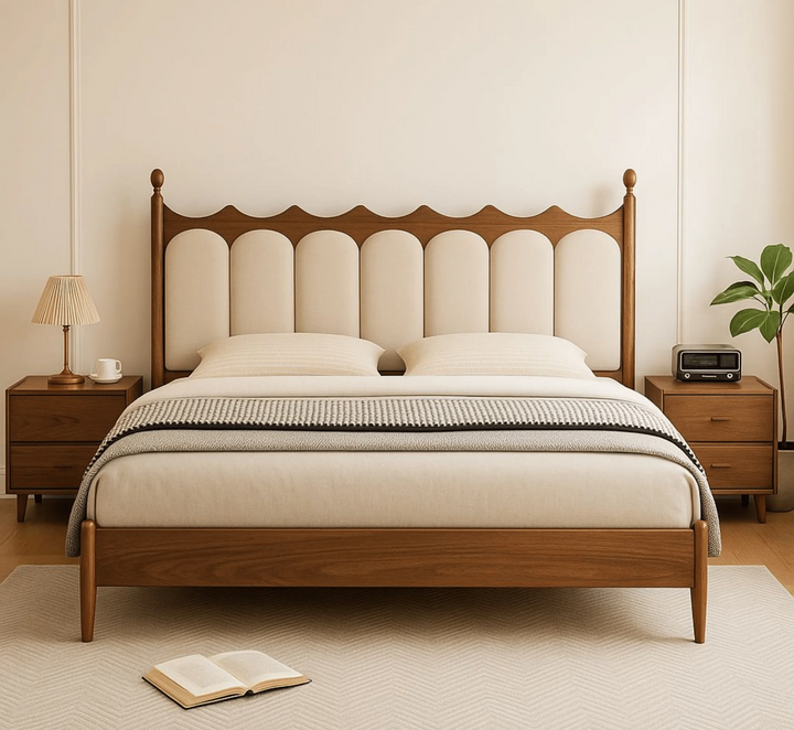 Ellora 100% Solid Wood Upholstered Bed