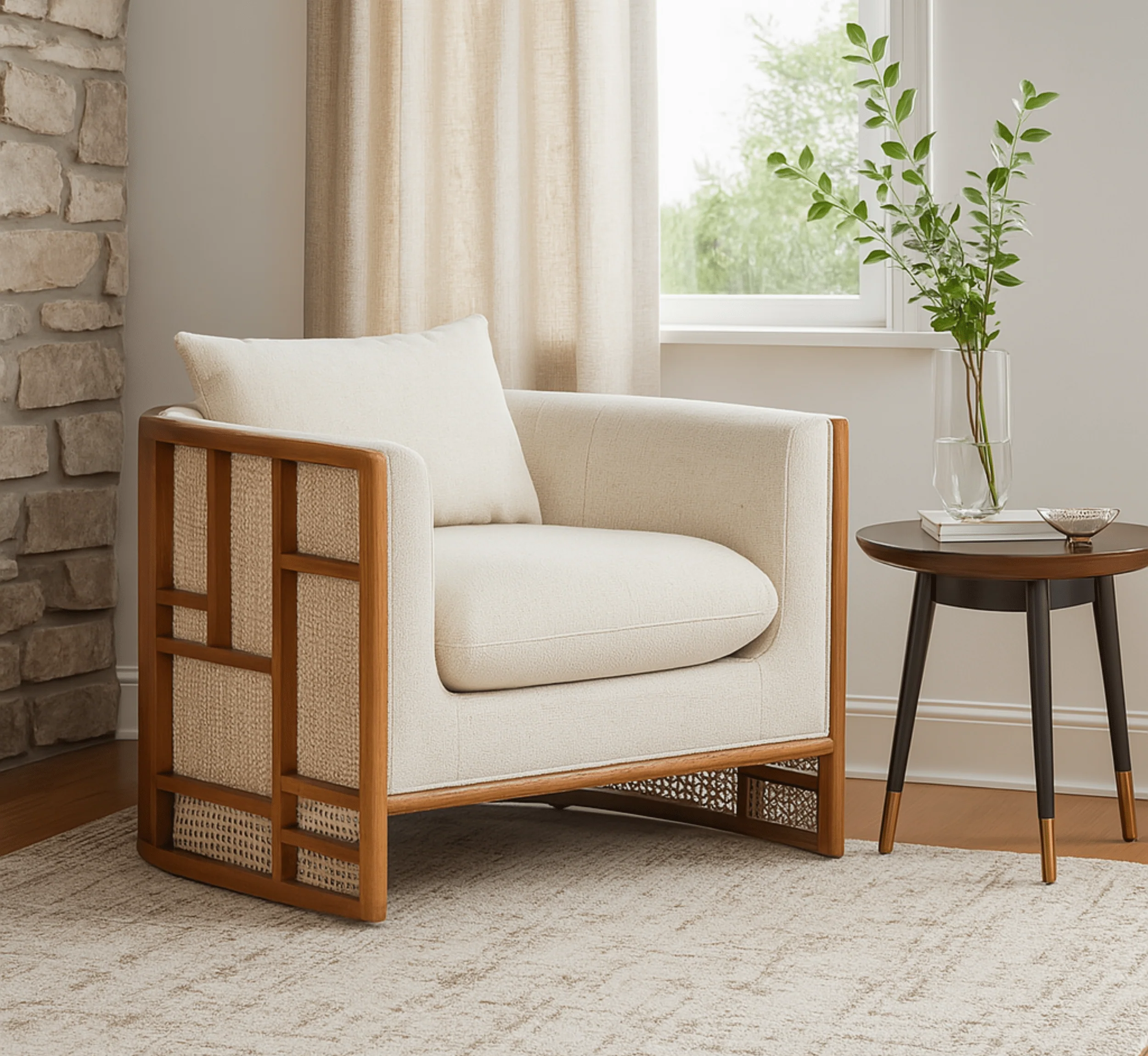 Veda Wooden Upholstered Armchair