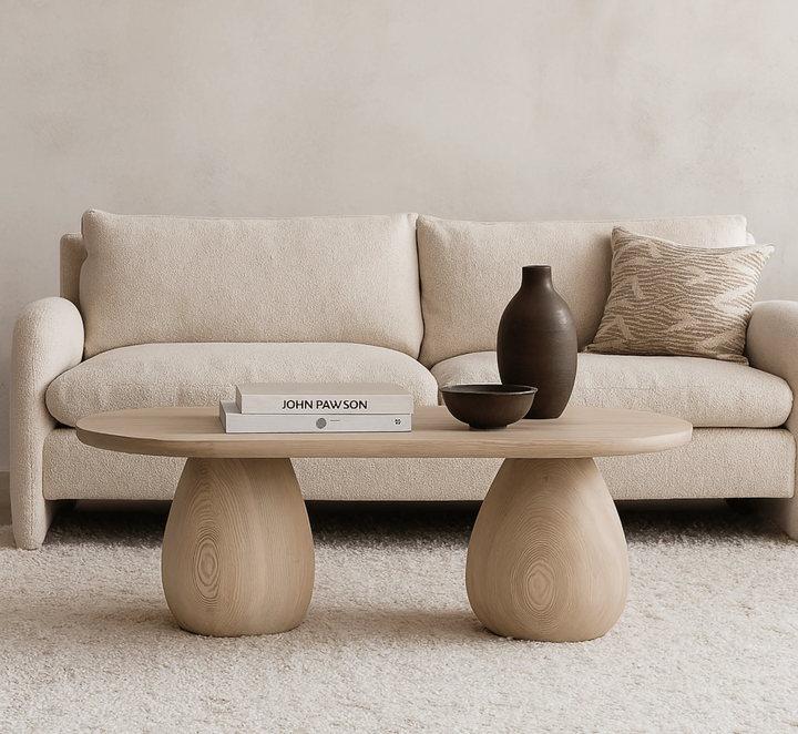 Akira Oval top Solid Wood Center Table & Side Table Combo