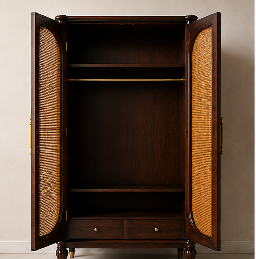 Solid Wood Cane Arch Wardrobe