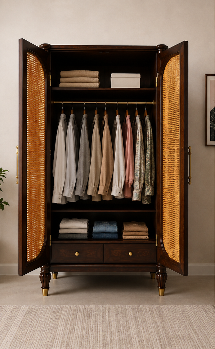 Solid Wood Cane Arch Wardrobe